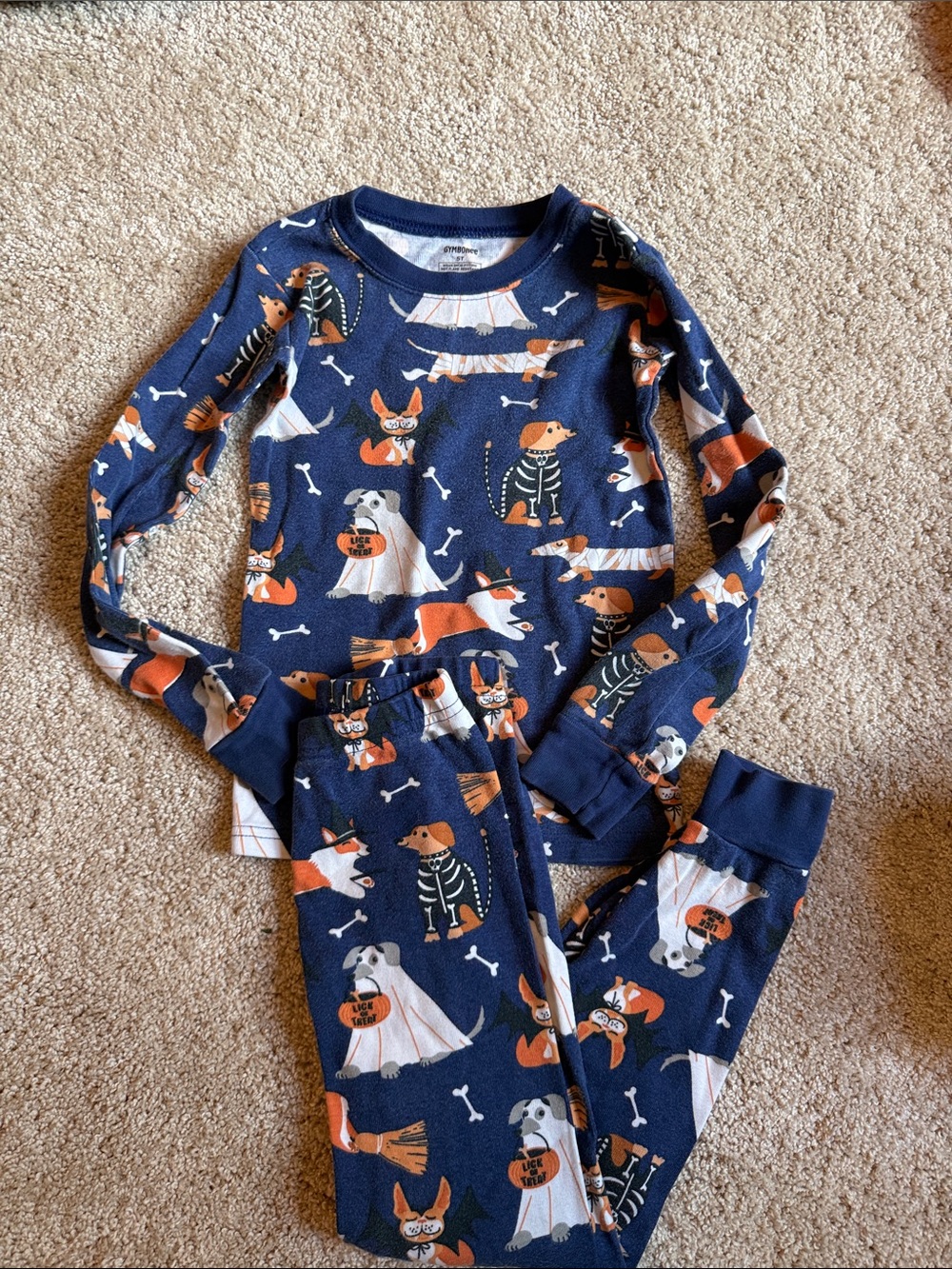 Gymboree Navy Blue Halloween Dog Print Pajama Set with Orange Accents